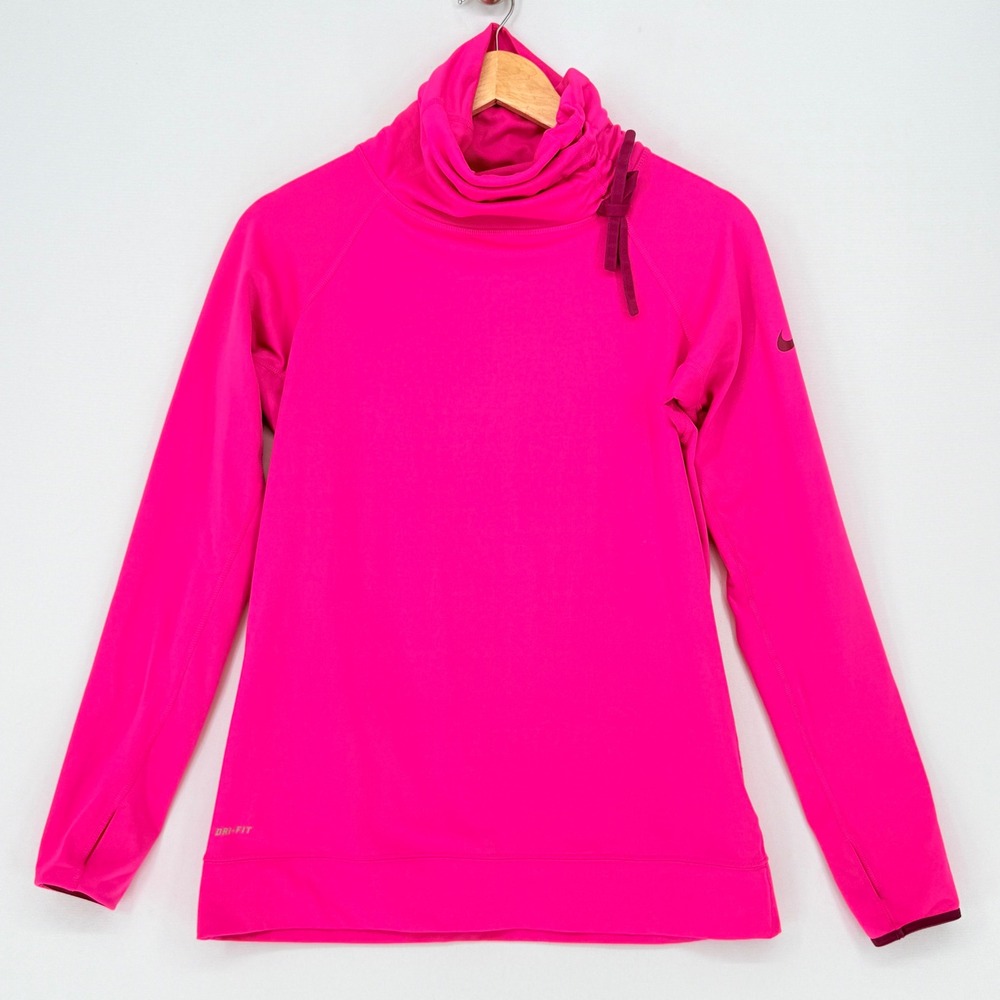 Nike Pro Cowl Neck Pullover Women Large Pink Dri-FIT Thumbhole Gorpcore Sporty